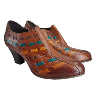 L'Artiste Brilliance Brown Leather Woven Boots Booties Size 42 US 10.5-11 Camel